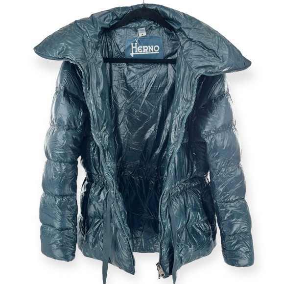 NEW Herno Shiny Puffer Coat in Jade Green $695 - Women's Size IT 46 / US 10 - Picture 10 of 16